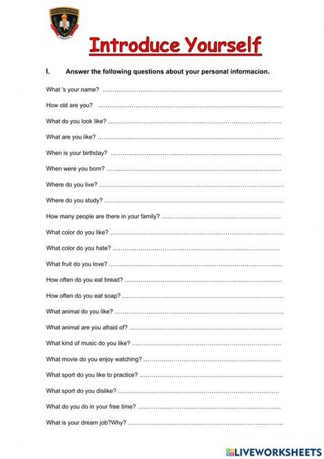 Interduce Yourself In English, Introduce Yourself In A Creative Way, How To Introduce Yourself Creatively, Introduce Yourself Creative, Introduce Yourself Template, Public Speaking Activities, Verb To Have, Speaking Activities English, What Animal Are You