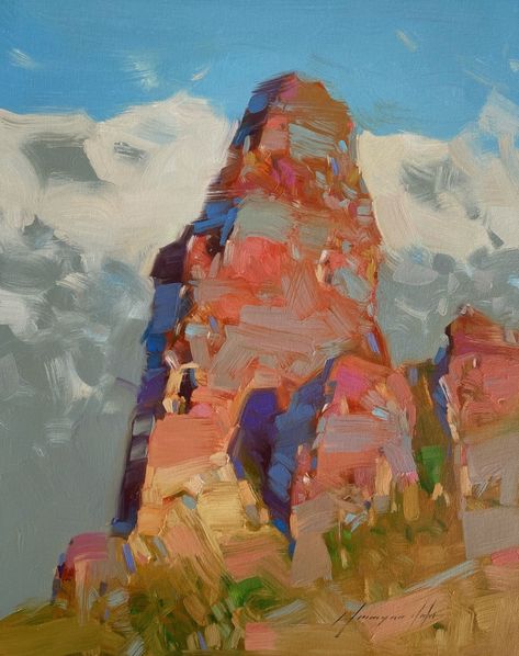 Artist: Vahe Yeremyan Work: Original Oil Painting, Handmade Artwork, One of a Kind Medium: Oil on Canvas Year: 2021Style: Impressionism, Subject: Rock in Sedona,Size: 20 Vahe Yeremyan, Farm Paintings, Sky Artwork, Desert Painting, Paintings Prints, Great Paintings, Oil Painters, Abstract Art Landscape, Realism Art