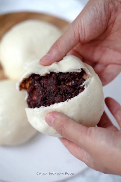 Homemade red bean buns|Dou Shao Bao Bao Zi Recipe, Bean Dumplings, Bao Zi, Sichuan Food, Azuki Bean, Sweet Red Bean, Steamed Cake, Red Bean Paste, Chinese Dessert