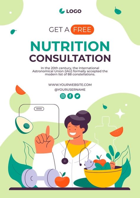 Creative Hand-drawn Get A Free Nutrition Consultation Poster Free Consultation Poster, Nutrition Poster Design, Nutrition Consultation, Nutrition Poster, Nutrition Month, Campaign Posters, Home Poster, School Kids, Event Poster