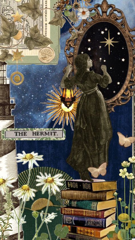 The Hermit • Introspection • Isolation • Self Reflection • Inner Guidance • Solitude • Wisdom • Retreat #thehermit #hermit #tarot #riderwaitesmith #rws #magick #virgo #lighthouse #lighthousekeeper Introspective Aesthetic, Oracle Card Ideas, The Hermit Wallpaper, Introspection Art, Hermit Aesthetic, Tarot Wallpapers, Hermit Life, The Hermit Tarot Aesthetic, The Hermit Tarot Wallpaper