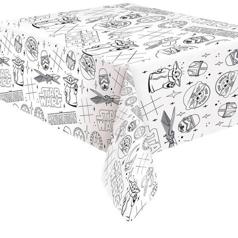 Have fun at the table with The Child (aka Baby Yoda) using our Paper Star Wars The Mandalorian The Child Baby Yoda Coloring Tablecloth! This 84 by 54-inch paper tablecloth features awesome color-in designs – perfect for your Star Wars birthday party. Use this activity tablecloth to cover your table, and set out crayons and marks for kids to use for coloring! Take your party to another galaxy and shop the rest of our Baby Yoda themed party supplies. The Child Is One Baby Yoda Birthday, Baby Yoda Birthday Party Decorations, Star Wars 1st Birthday Boys, Star Wars Girls Birthday Party, Baby Yoda Centerpieces, Star Wars Table Decorations, Grogu Birthday Party, Star Wars First Birthday Party, Baby Yoda Party Decorations