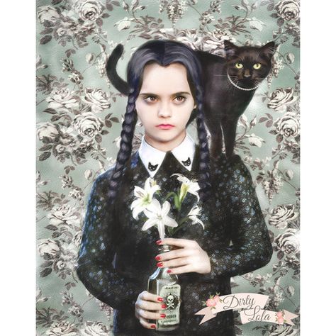 Wednesday Addams ($14) ❤ liked on Polyvore featuring home, home decor, wall art, black wall art, cat home decor, black poster, matte painting and black cat poster Mark Ryden, Adams Family, The Addams Family, Family Halloween Costumes, Art Et Illustration, Addams Family, Family Halloween, Wednesday Addams, Art And Illustration