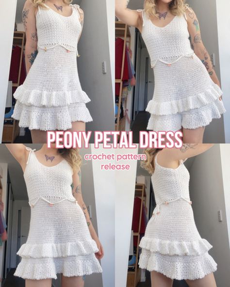 Petal Dress, Crochet Dress Pattern Free, Free Crochet Bag, Beginner Crochet Tutorial, Crochet Ruffle, Crochet Design Pattern, Crochet Clothing And Accessories, Crochet Fashion Patterns, Crochet Dress Pattern