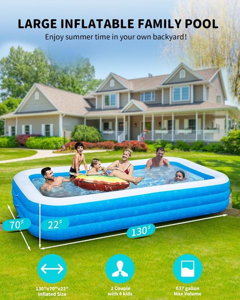 Extra Large Inflatable Swimming Pool with Pump，Lylting 130"x72"x22" Big Outdoor Blow Up Inflatable Pool for Adults, Full Size Family Swimming Pools for Backyard Home Garden Lawn Indoor Outdoor #ad Blow Up Pool, Family Swimming, Pool Rafts, Inflatable Pool Floats, Family Pool, Inflatable Pillow, Summer Items, Water Party, Summer Water