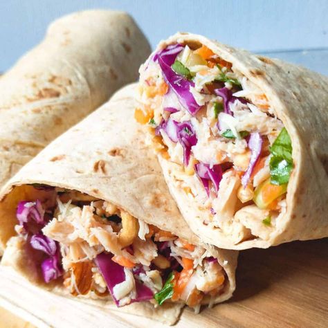 Asian Chopped Chicken Salad Wrap with a ginger sesame dressing in a delicious wrap. A perfect quick and easy meal for home or on the go. Salad Wrap, Chicken Salad Wrap, Wrap Recipe, Salad Wraps, Make Ahead Lunches, Idee Pasto Sano, Chopped Salad, Yummy Lunches, Diet Keto