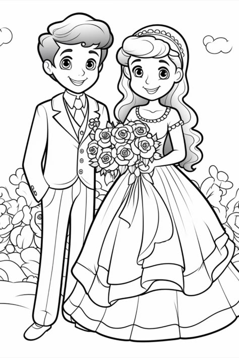 Wedding Dress Coloring Pages, Wedding Color Pages, Bride Coloring Pages, Wedding Coloring Book, Groom Colours, Best Workout For Women, Wedding Reception Activities, Wedding Coloring Pages, Free Coloring Pages For Kids