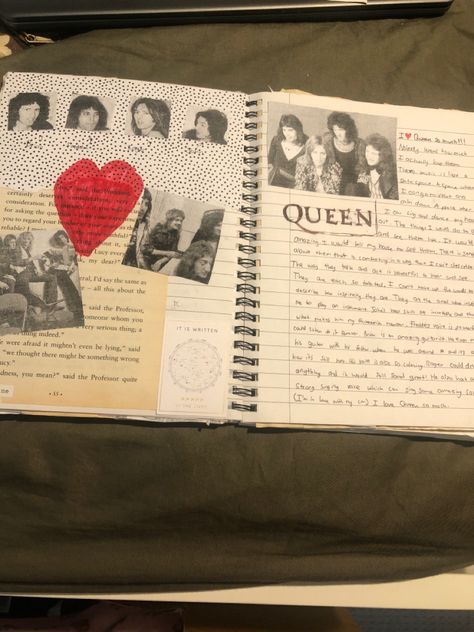 I cant remeber where i got this idea from but anyway, here is a page that i dedicated to the band Queen Concert Scrapbook, Coquette Diy, Borhap Cast, Teen Witch, Queen Aesthetic, My Journal, Queen Band, Journal Inspo, Song Book