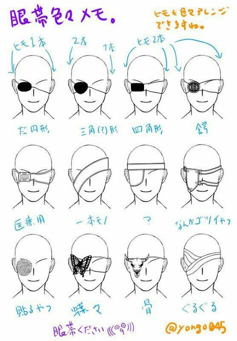 How To Draw Eyepatch, Eyes Covered Drawing, Drawing Eyepatch, Oc With Eyepatch, Eyepatch Reference, Face Accessories Drawing, Anime Eye Patch, Eye Patch Drawing, Patch Drawing