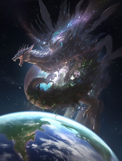 Cosmic Dragon Fantasy Art, Galaxy Dragon Art, Legendary Dragons Fantasy Art, Space Dragon Art, Creatures Fantasy Art, Cosmic Dragon, Time Dragon, Mythical Gods, Galaxy Dragon