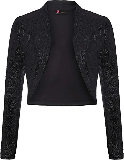 KANCY KOLE Women’s Sequin Jacket Long Sleeve Open Front Cropped Bolero Shrug for Evening Dresses (Black,S) at Amazon Women’s Clothing store Shrug Design, Womens Cropped Jacket, Glitter Jacket, Lace Shrug, Shrug For Dresses, Bolero Shrug, Sequin Blazer, Purple Jacket, Open Front Blazer