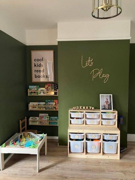 Moody Playroom, Green Playroom, Kids Rooms Inspo, Green Play, Play Room, Storage Unit, Room Inspo, Cool Kids, Books To Read