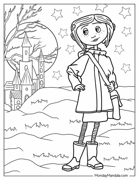 Step into a world of mystery, alternative universes, and brave heroines with these 20 Coraline coloring pages, free to download and print! Perfect for fans of Neil Gaiman’s enchanting storytelling or the stop-motion movie masterpiece, Coraline Coloring Pages Free Printable, Coloring Pages Movies, Coraline Coloring Page, Twilight Coloring Pages, Coraline Template, Coloring Pages Coraline, Halloween Coloring Sheets Free Printable, Corpse Bride Coloring Pages, Coraline Coloring Pages