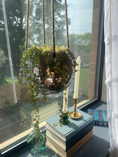 Disco Ball Bathroom, Sunroom Inspiration, Random Decor, Thrifted Decor, Ball Aesthetic, Window Plants, Shabby Chic Boho, Decor Shabby Chic, Decor 2024