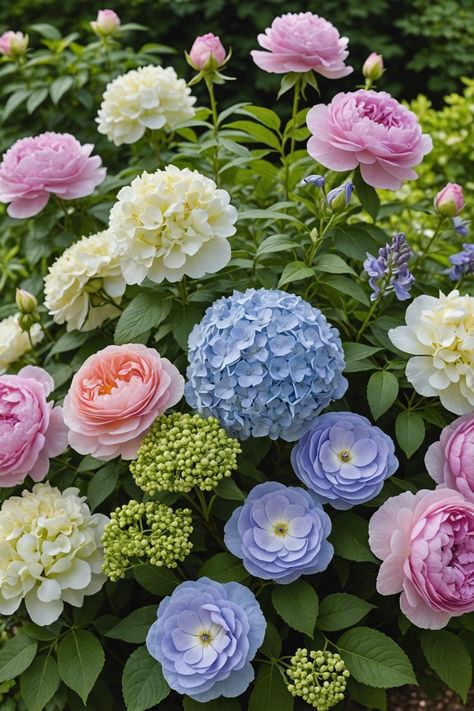 20 Stunning Hydrangea Garden Designs - Toolz Geek Blue Hydrangea Pink Roses, Hydrangea Planting, Cottage Yard, Hydrangea Aesthetic, Growing Wheat, Hydrangea Design, Boxwood Landscaping, Garden Hydrangea, Hydrangea Landscaping