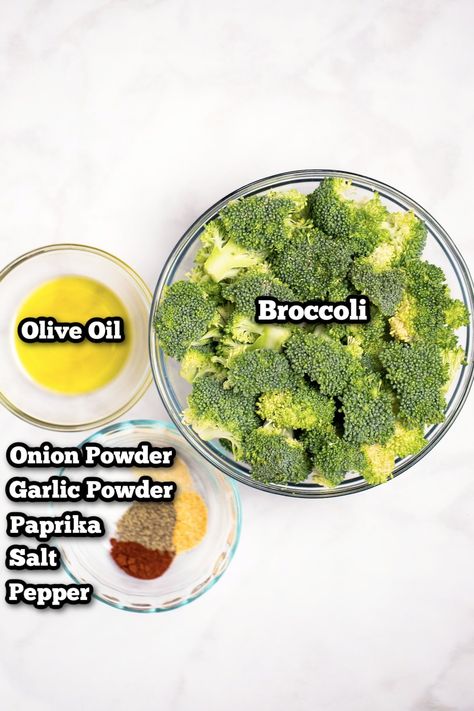 Air Fryer Broccoli is tender on the inside, crispy on the outside, and made with fresh broccoli and savory spices with olive oil in only 10 minutes! Roasted Broccoli Air Fryer, Broccoli Recipes Air Fryer, Air Fried Broccoli, Broccoli Air Fryer Recipes, Air Fryer Broccoli, Broccolini Recipe, Spice Combinations, Fried Broccoli, Frozen Broccoli