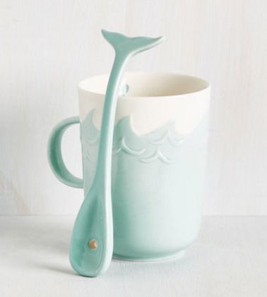 This ocean mug, which doubles as a bowl, (and comes with a whale-shaped spoon) is ideal for a mermaid with not a lot of kitchen space. | 18 Inexpensive Gifts For The Everyday Mermaid Breakfast Mug, Sculptures Céramiques, A Whale, Cute Kitchen, Inexpensive Gift, Housewarming Gifts, Pottery Mugs, Cute Mugs, Cups And Mugs