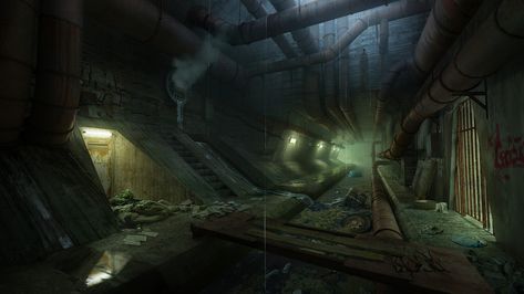 Sewer, Tarmo Juhola on ArtStation at https://www.artstation.com/artwork/xz9aJX Ruined City, Samurai Artwork, Underground Tunnels, Rpg Map, Paintings And Drawings, Call Of Cthulhu, Fantasy Art Landscapes, Cyberpunk Art, City Design