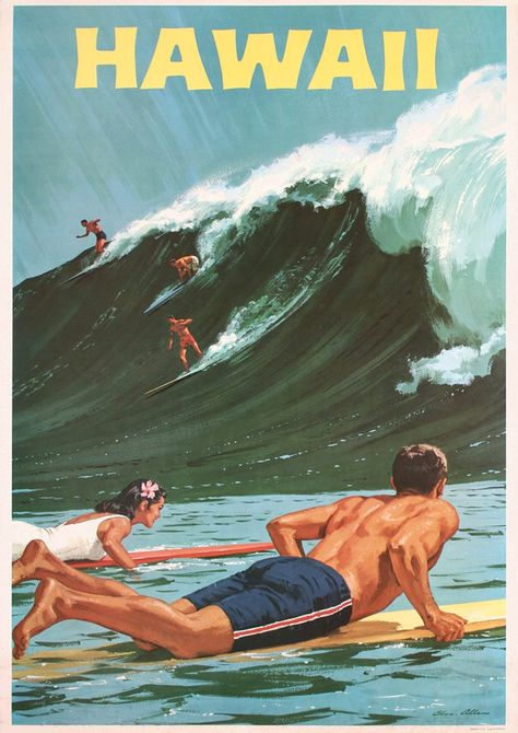 Surf Table, Vintage Surfing, Big Wave Surfing, Surf Vintage, Wal Art, Surf Poster, Retro Surf, Mid Century Wall Art, Tropical Travel