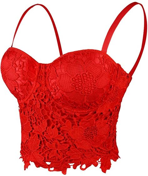 Amazon.com: ELLACCI Women's Floral Lace Bustier Crop Top Gothic Corset Bra Tops Red: Clothing Pret Wear, Red Corset Top, Lace Bustier Top, Luxe Boutique, Floral Bustier, Corset Bra, Ladies Wear, Gothic Corset, Lace Bustier