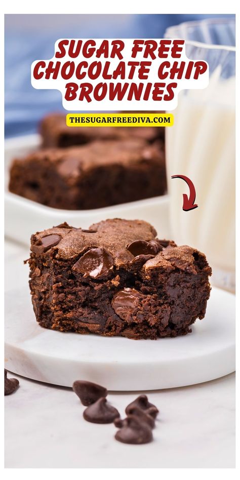 Sugar Free Chocolate Chip Brownies Sugarless Brownies, Sugar Free Brownies Recipe, Chocolate Chip Brownies Recipe, Best Sugar Free Desserts, Sugar Free Chocolate Brownies, Healthy Brownie, Brownie Brittle, Sugar Free Brownies, Sharing With Others