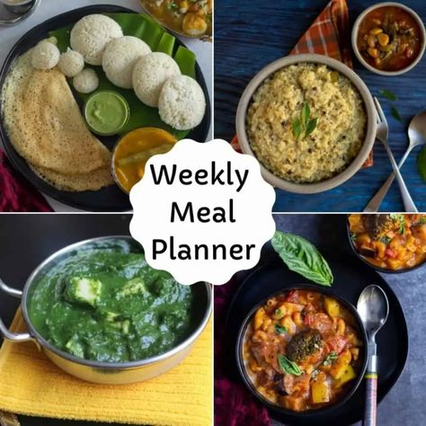 Meal Planning Indian Food, Weekly Meal Plan Indian Vegetarian, Meal Plan Indian, Vegetarian Menu Planning, Weekly Dinner Menu, Meal Planning Menus, Weekly Dinner, Vegetarian Meal Plan, Easy Chicken Breast