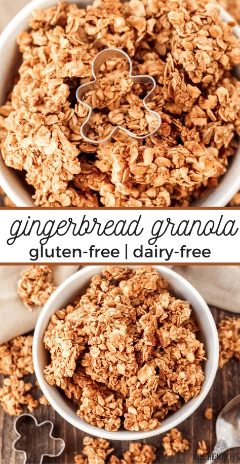 Vegan Blw, Gingerbread Breakfast, Gingerbread Granola Recipe, Low Carb Vegan Breakfast, Gingerbread Granola, Fit Mitten Kitchen, Vegan Granola, Granola Recipe Homemade, Vegan Gingerbread