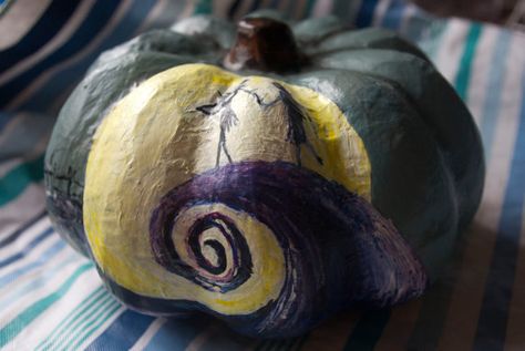 Nightmare Before Christmas Painted Pumpkin Ideas, Pumpkin Painting Night Before Christmas, Nightmare Before Christmas Pumpkin Paint, The Nightmare Before Christmas Pumpkin, Pumpkin Paintings, Pumpkin Paint, Nightmare Before Christmas Pumpkin, Halloween Pumpkin Crafts, Creative Pumpkin Painting