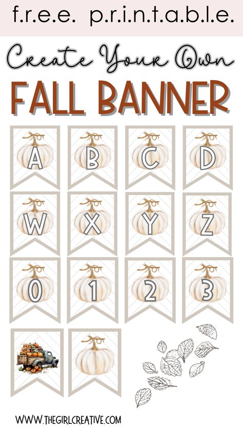 Printable farmhouse banner for fall birthdays, thanksgiving, mantle decor and bulletin boards Pumpkin Letters Printable, Fall Birthday Banner, Free Fall Bulletin Board Printables, Thanksgiving Banner Printable Free, Dilation Station, Free Printable Letters For Banners, Happy Fall Yall Printable, Welcome Banner Printable, Thanksgiving Bulletin Board Ideas