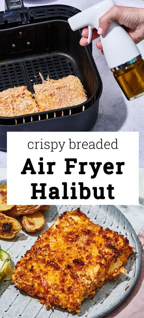 Crispy Air Fryer Halibut: Tender flaky fish with a delicious crunchy crust is a quick and easy weeknight fish dinner. Crispy Halibut Recipes, Simple Eating, Grilled Halibut, Halibut Recipes, Fish Dinner Recipes, Air Fried Food, How To Cook Fish, Air Fryer Dinner Recipes, Fish Dinner