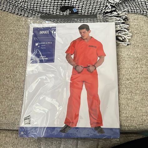 men standard size prisoner costume! orange! worn once! Inmate Costume, Prison Jumpsuit, Prisoner Costume, Shirt And Pants, Bright Orange, I Got This, I Know, Jumpsuit, Orange