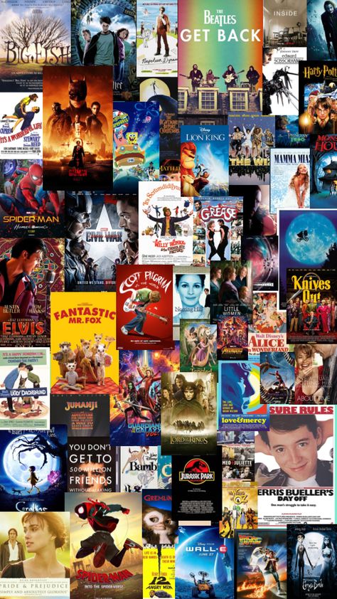 some of my fav movies! #movies #movieboard #harrypotter #lotr #lordoftherings #marvel #spiderman #wesanderson #letterboxd #cinephile #cinema #aesthetic #timburton #romcom Cinephile Aesthetic, My Fav Movies, Cinema Aesthetic, Geek Movies, Fav Movies, Internet Tv, Disney Lion King, Wes Anderson, Old Movies