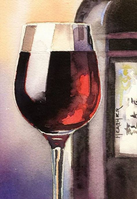 Watercolour Objects, Watercolor Objects, Wine Watercolor, Wine Glass Drawing, Meaningful Paintings, Burgundy Paint, Glass Of Red Wine, Wine Painting, Art Shows