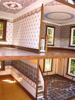 Ceiling detail. Dollhouses by Robin Carey Victorian Dollhouse Interior, Victorian Dollhouse Furniture, Stone Cottages, Palm Island, Doll House Plans, Dollhouse Projects, Grey Brick, Victorian Dollhouse, Dolls House Interiors