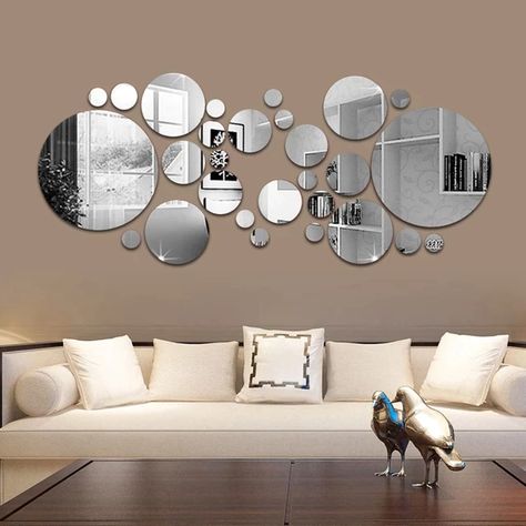 3d Mirror Wall Stickers, Round Mirror Decor, Bedroom Stickers, Circle Mirror, Room Stickers, Dekorasi Kamar Tidur, Bright Rooms, Mirror Stickers, Mirror Wall Stickers