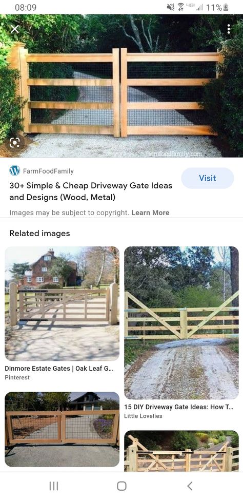 Simple Driveway Gate, Diy Driveway Gate Cheap, Front Yard Fence Ideas Driveway Gate, Fenced Driveway, Driveway Gate Ideas Diy, Diy Gates And Fences, Driveway Fence Ideas Entrance, Front Yard Fence Ideas Curb Appeal, Diy Driveway Gate