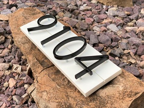 White Address Sign, Farmhouse House Numbers, Shiplap House, Farmhouse Address Sign, Black House Numbers, Farmhouse Shiplap, Modern House Numbers Sign, Cedar Homes, Modern House Number