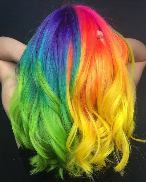 Split Rainbow Hair, Split Dye Ombre Hair, Rainbow Vivid Hair, Rainbow Split Dye, Rainbow Split Dye Hair, Long Rainbow Hair, Short Rainbow Hair, Split Dyed Hair, Multi Colored Hair