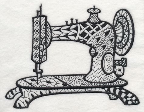 Vintage Sewing Machine 2 (Blackwork) Sewing Machine Tattoo, Blackwork Designs, Freestanding Lace Embroidery, Sewing Machine Embroidery, Blackwork Embroidery, Antique Sewing Machines, Trendy Sewing, Vintage Sewing Machine, Free Machine Embroidery Designs