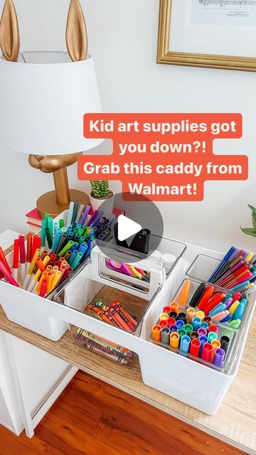 Home Organizing | Nashville, TN on Instagram: "Kid art supplies…we all have them… They are a necessity in any home with kiddos! 🙄 ‌ If your art supplies are looking a little crazy, we got you!! Go grab this (cleaning) caddy from @walmart for ONLY $14.98! 🤩 ‌ Comment ART for the link to this caddy + the inserts we used!! 🩷❤️🧡💛💚🩵💜 ‌ #organizing #organizingtips #organization #momlife #momhacks #artandcraft  #walmartfinds #thetidyhomenashville" Art Caddy Organization Ideas, Crayons Organizer Ideas, Art Caddy For Kids, Kids Craft Supply Organization, Coloring Organization Kids, Playdoh Storage Ideas, Kids Craft Supplies Organization, School Supply Caddy, Kids Art Storage