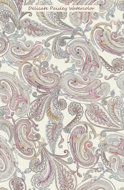 Delicate Paisley Watercolor Paisley Watercolor, Paisley Print Fabric, Paisley Wallpaper, Design Textile, Macbook Wallpaper, Digital Print Fabric, Digital Flowers, Design Product, Paisley Pattern