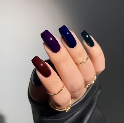 Jewel Tone Nails, Winter Nails Classy, Sleek Nails, Dark Acrylic Nails, Classy Almond Nails, Inner Darkness, Welcome To The Dark Side, Different Color Nails, Hard Gel Nails