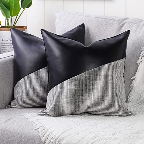 Black Leather Pillow, Luxury Boho, Masculine Decor, Throw Pillows Living Room, Black Throw Pillows, Leather Pillow, Leather Cushion, Linen Throw Pillow, Sofa Couch Bed