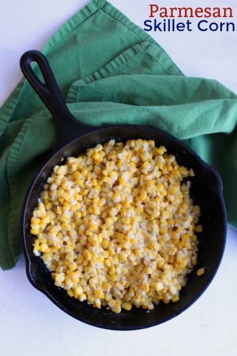 This creamy savory corn side dish is quick and easy to make and it goes with just about anything. Make it a regular addition to your dinner menu. Corn With Parmesan Cheese, Maque Choux Recipe, Parmesan Corn, Braised Pork Chops, Easy Vegetables, Skillet Corn, Corn Side Dish, Easy Vegetable Side Dishes, Creamy Corn