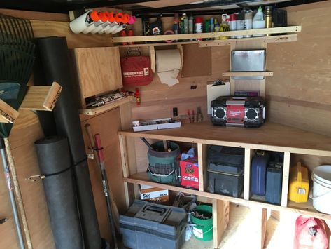 Enclosed Trailer Cabinets, Trailer Layout, Enclosed Utility Trailers, Trailer Workshop, Trailer Shelving, Work Truck Storage, Hunting Trailer, Tool Trailer, Enclosed Trailer Camper