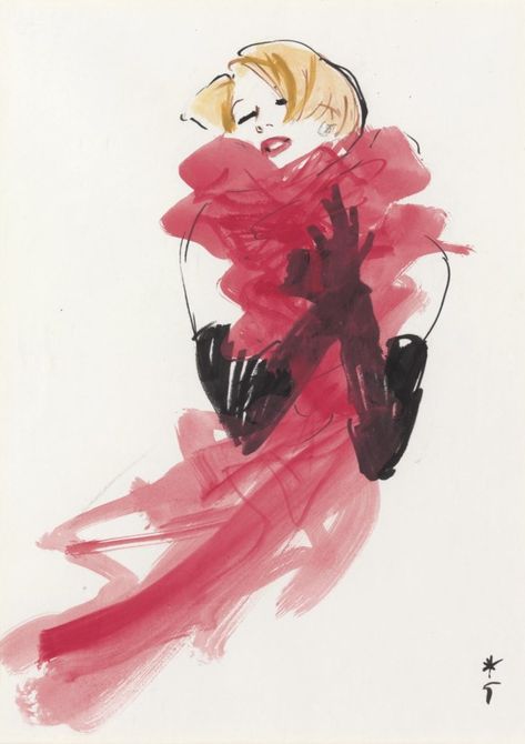 RENE GRUAU (1909-2004) | SKETCH FOR DIOR, CIRCA 1985 | 1980s, Drawings & Watercolors | Christie's Christian Dior Fashion Illustration, Famous Fashion Illustrators, Christian Dior Sketches Fashion Illustrations, Rene Gruau Illustration Fashion, Vogue 1930s Cover, David Downton, Rene Gruau, Jacques Fath, Pierre Balmain