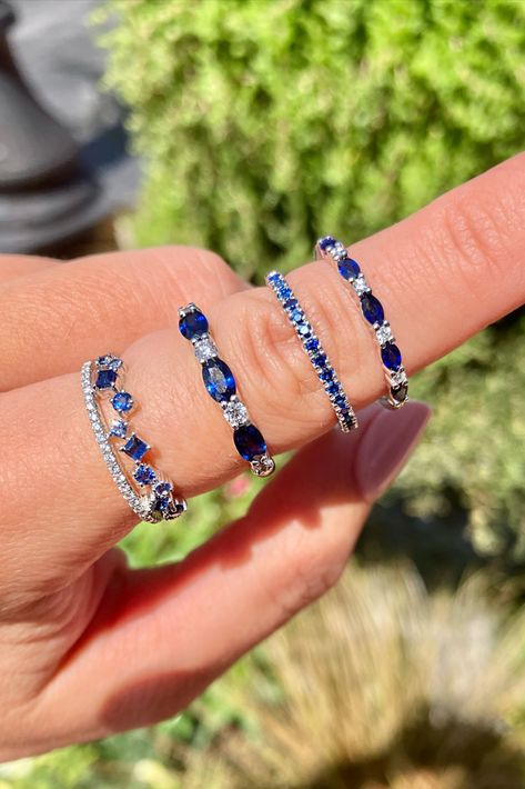 Sapphire Push Present, Push Present Ring, Large Engagement Rings, Stacked Diamond Bands, Sapphire And Diamond Band, Push Presents, Sapphire Ring, Jewelry Stores, Jewelry Pieces