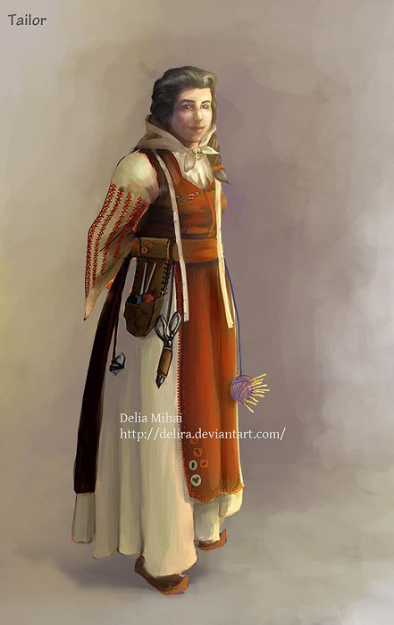 Tailor Character Design, Fantasy Tailor, Novel Tips, Fantasy People, Portrait Female, Rpg Characters, Fantasy Worlds, Warhammer Fantasy, Medieval Fantasy