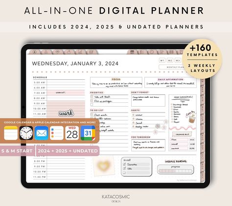 Digital Planner 2024 2025 & Undated, GoodNotes Planner, Daily Planner, Weekly Planner, Notability Planner, iPad Planner halfhourplanner #quranplanner Planer Organisation, Ipad Inspo, Daily Planner Printables Free, Weekly Planner Free Printable, Notability Planner, Weekly Planner Free, Student Planner Printable, Digital Weekly Planner, Planner Writing