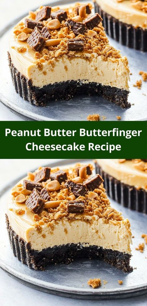 Searching for an easy dessert recipe? This Peanut Butter Butterfinger Cheesecake is a no-bake delight that requires minimal prep time, ensuring you spend less time in the kitchen and more time with loved ones. Rich Cheesecake Recipes, Butterfinger Recipes, Butter Finger Dessert, Butterfinger Cheesecake, Rich Cheesecake, Butterfinger Candy, Easy Dessert Recipe, Baked Cheesecake Recipe, Peanut Butter Cheesecake